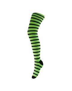 Neon Black & Green Striped Over The Knee Socks