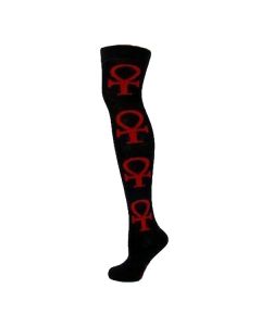 Red Cross on Black Over The Knee Socks