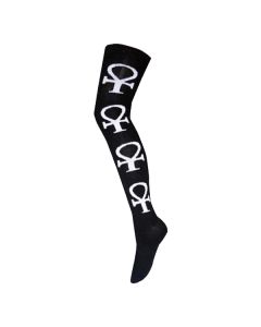 White Cross On Black Over The Knee Socks