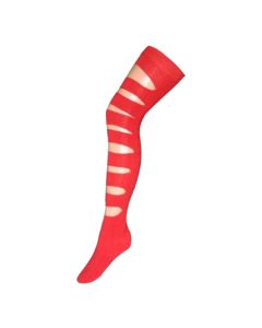 Plain Red Slashed Design Over The Knee Socks