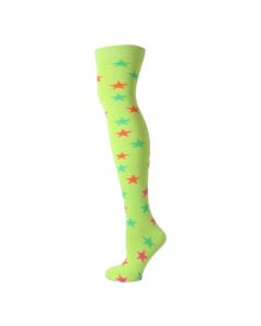 Assorted Neon Stars On Plain Assorted Neon Over the Knee Socks