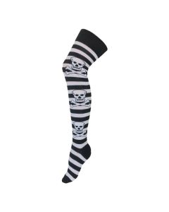 White Skull Stripe Over The Knee Socks