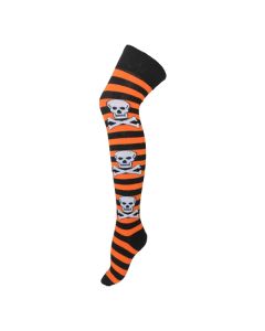 Orange Skull Stripe Over The Knee Socks