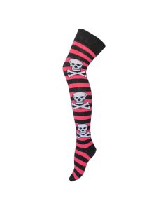 Fushia Skull Stripe Over The Knee Socks