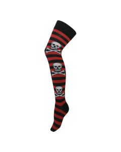 Red Skull Stripe Over The Knee Socks