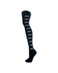 White Small Skull and Bones On Black Over The Knee Socks