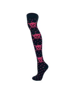 Fushia Spotty Design Skull Over The Knee Socks 