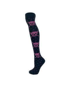 Purple Spotty Design Skull Over The Knee Socks 