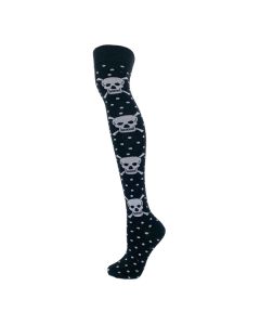 White Spotty Design Skull Over The Knee Socks 