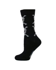 White Large Skull on Black Men's Ankle Socks