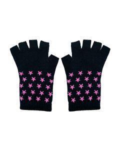 Pink stars on Black Short Gloves