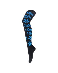 Turquoise Leaf on Black Over the Knee Socks