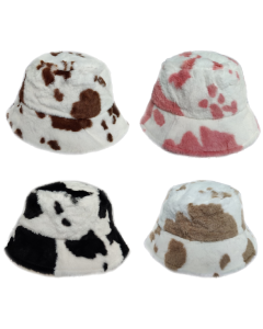 Assorted Roll Back Cow Print Bucket Hat