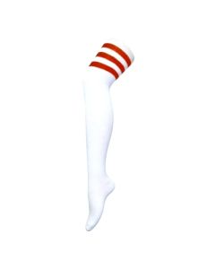 Red Stripes On White Ladies Over The Knee Socks
