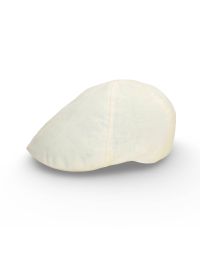 Six Panel Ivory Plain Linen Flat Cap