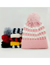 Assorted Pastel Coldproof Knitted design beanies with Pom Pom