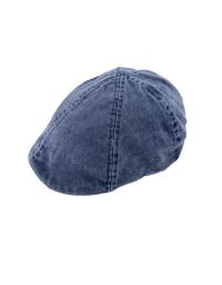 Six Panel Blue Denim Flat Cap