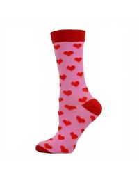 Ladies Hearts On Black And Pink Socks