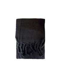 TASSELED PLAIN BLACK SCARF