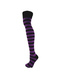 Black & Purple Thick Striped Over The Knee Socks